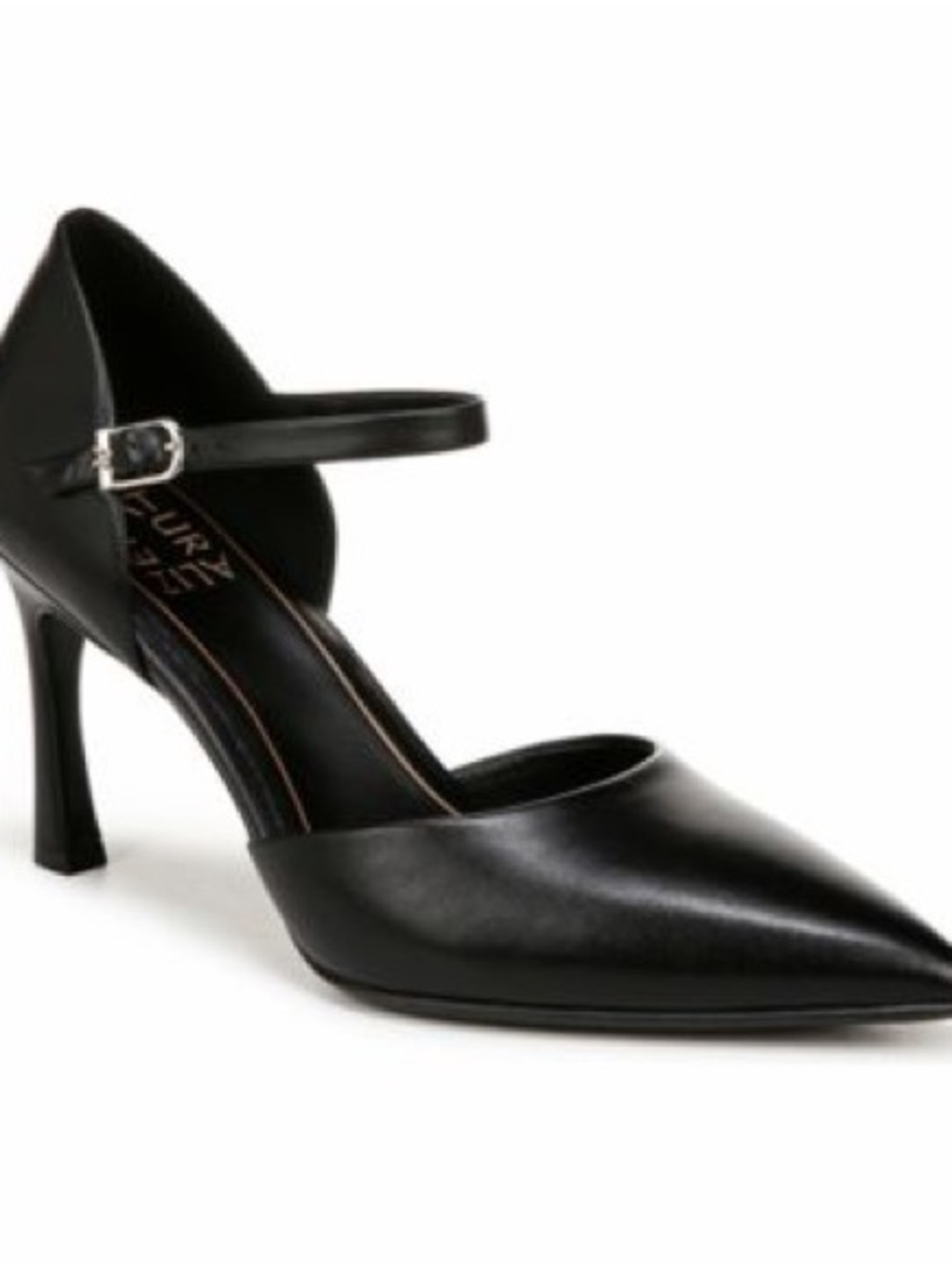 Naturalizer Amber Black Leather Pointed Ankle-Strap Heels (Wide)